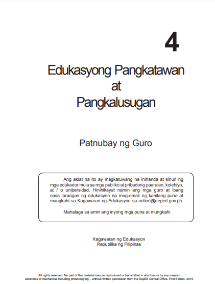 Book cover: Edukasyong pangkatawan at pangkalusugan – ikaapat na baitang: patnubay ng guro.