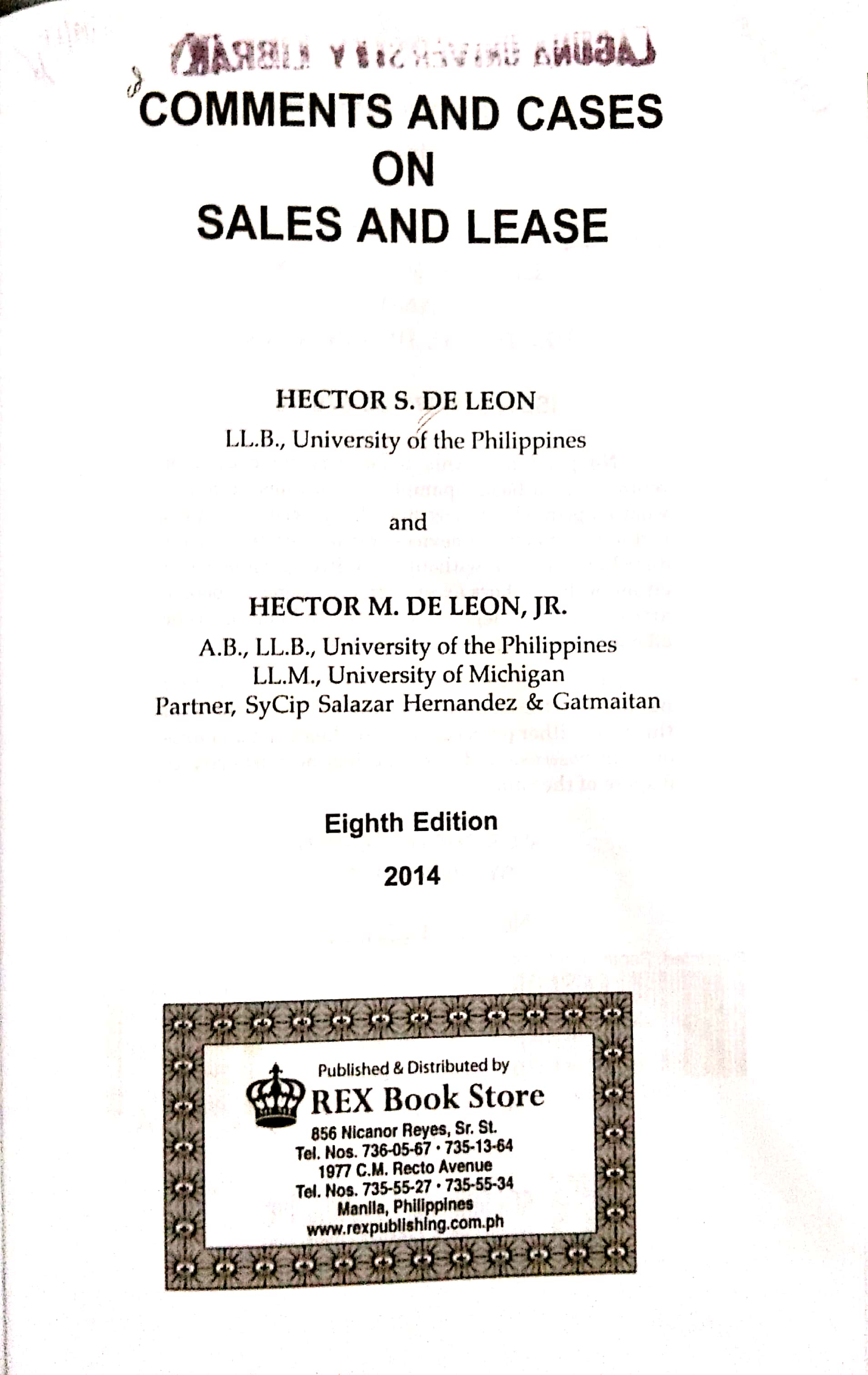 Book cover: Comments and cases on sales and lease