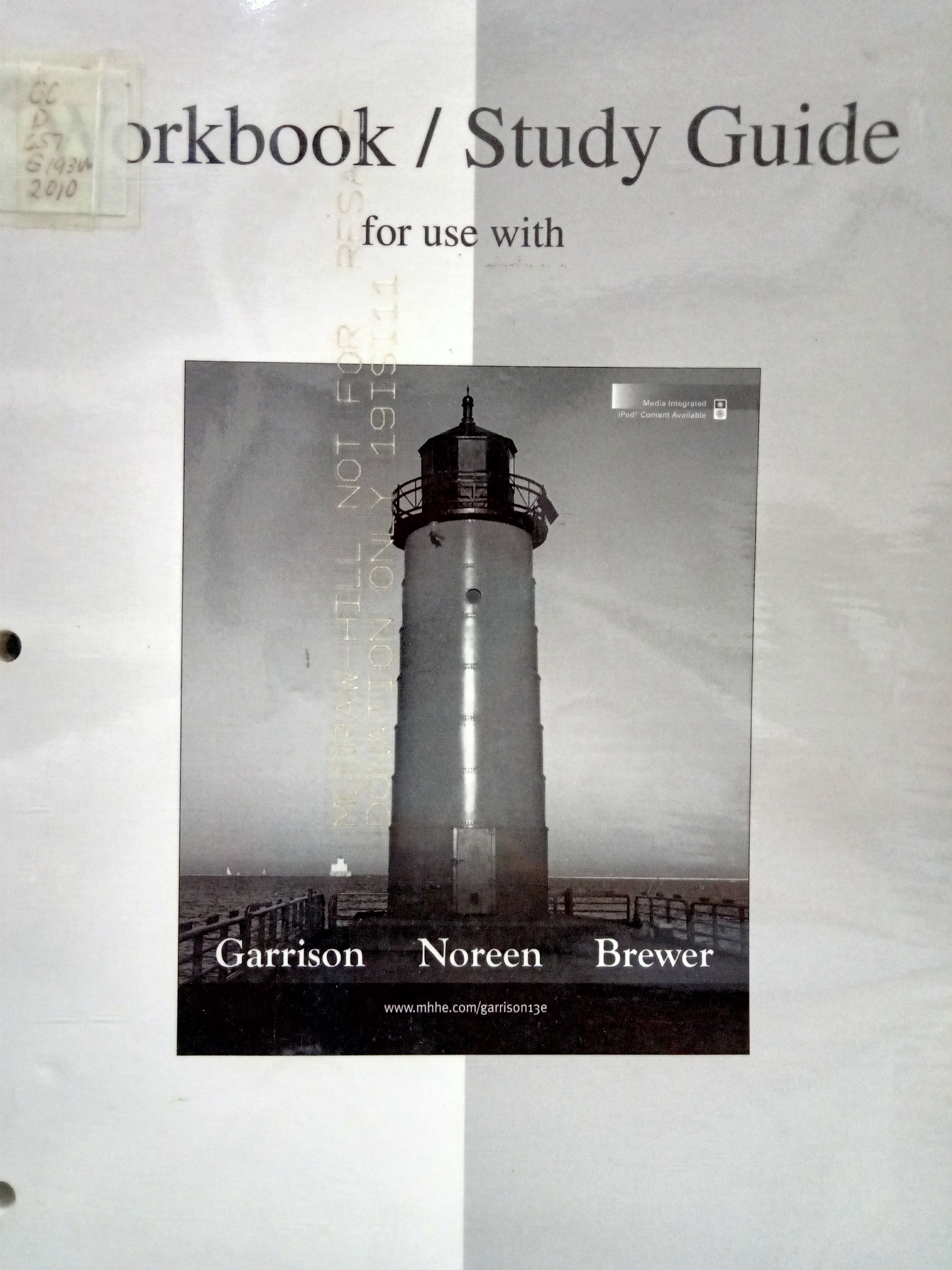 Book cover: Workbook/study guide for use with managerial accounting