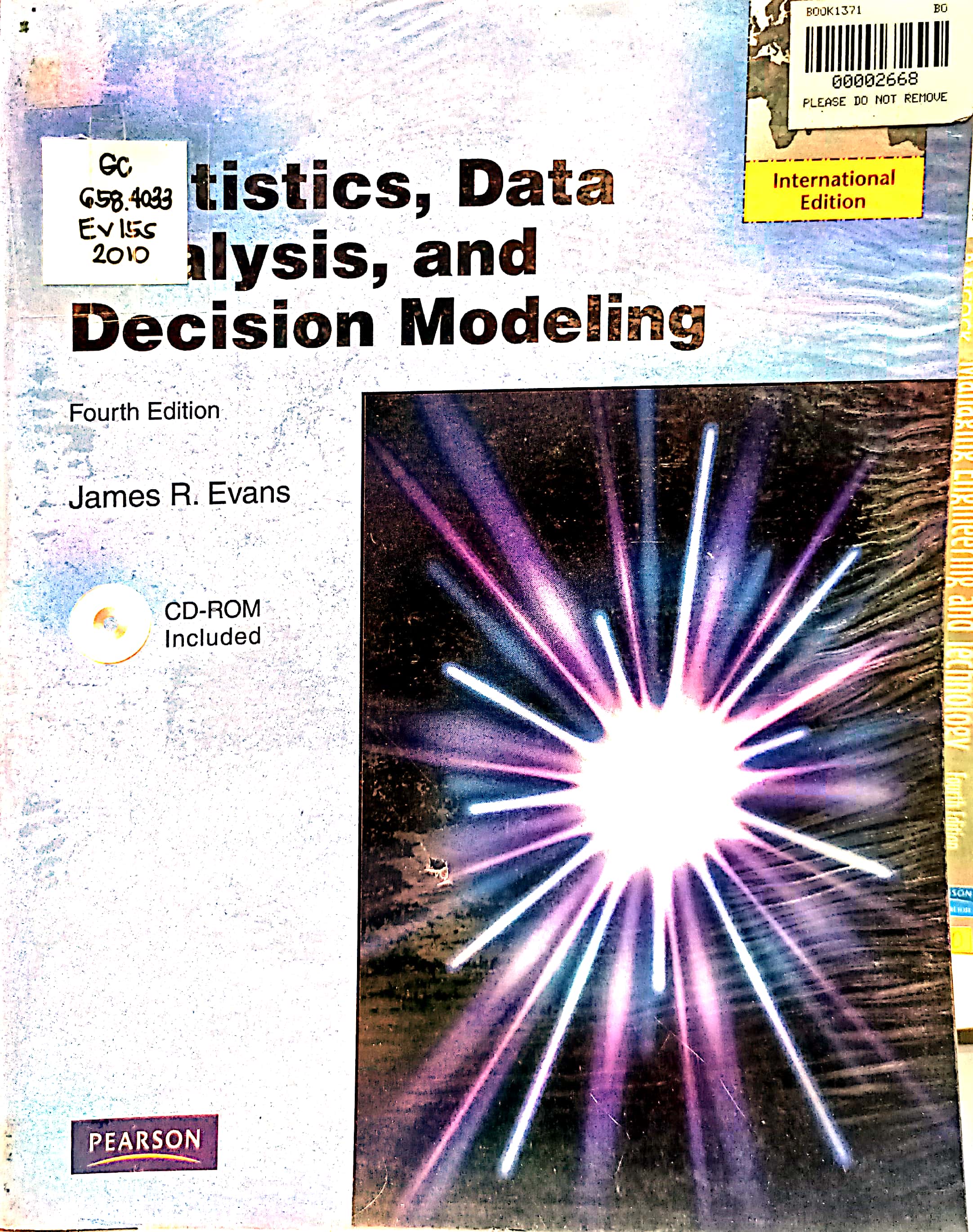 Book cover: Statistics, data analysis, and decision modelling w/ CD.
