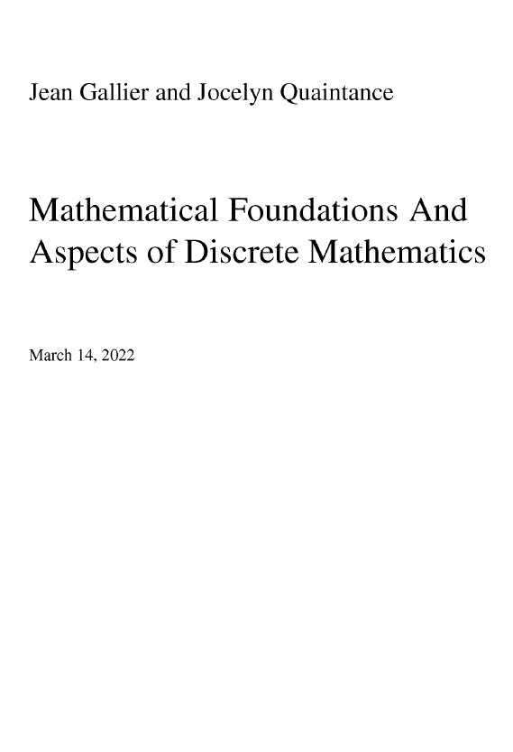 Book cover: Mathematical foundations and aspects of discrete mathematics.