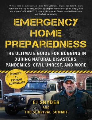 Book cover: mergency home preparedness : the ultimate guide for bugging in during natural disaster, pandemics, civil unrest, and more
