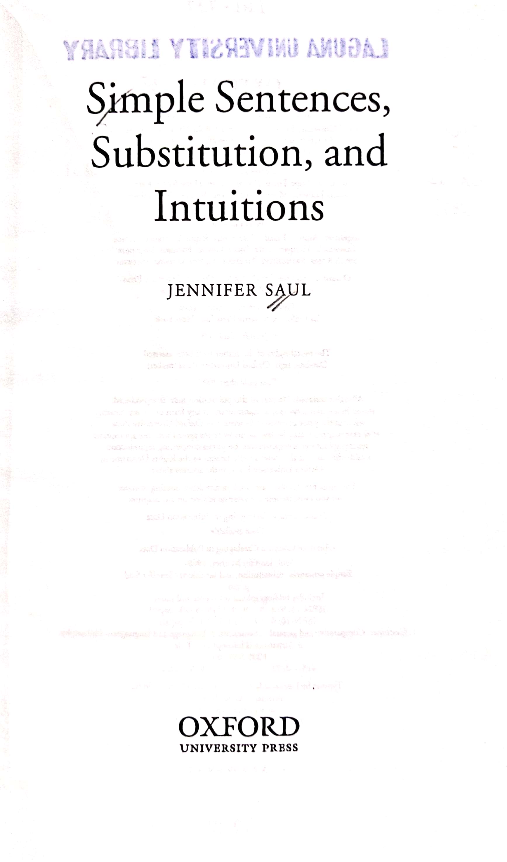 Book cover: Simple sentences, substitution, and intuitions