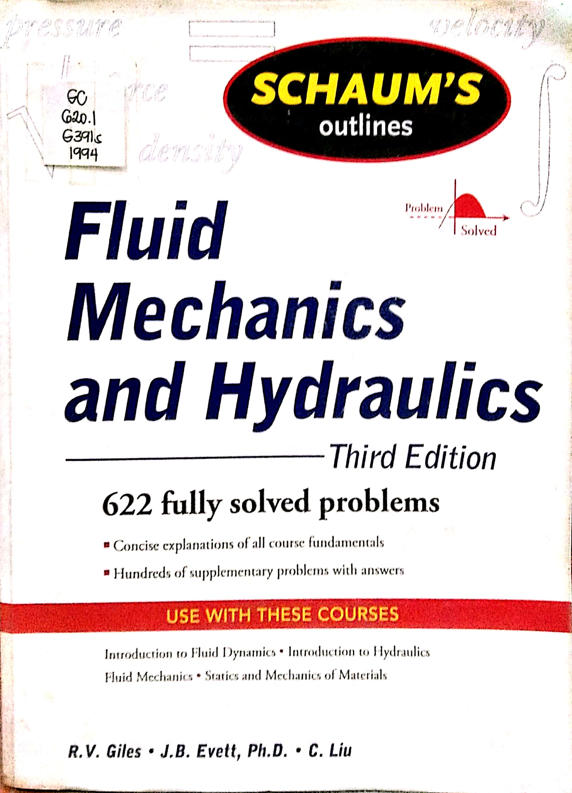 Book cover: Schaum's outline; fluid mechanics & hydrulics.
