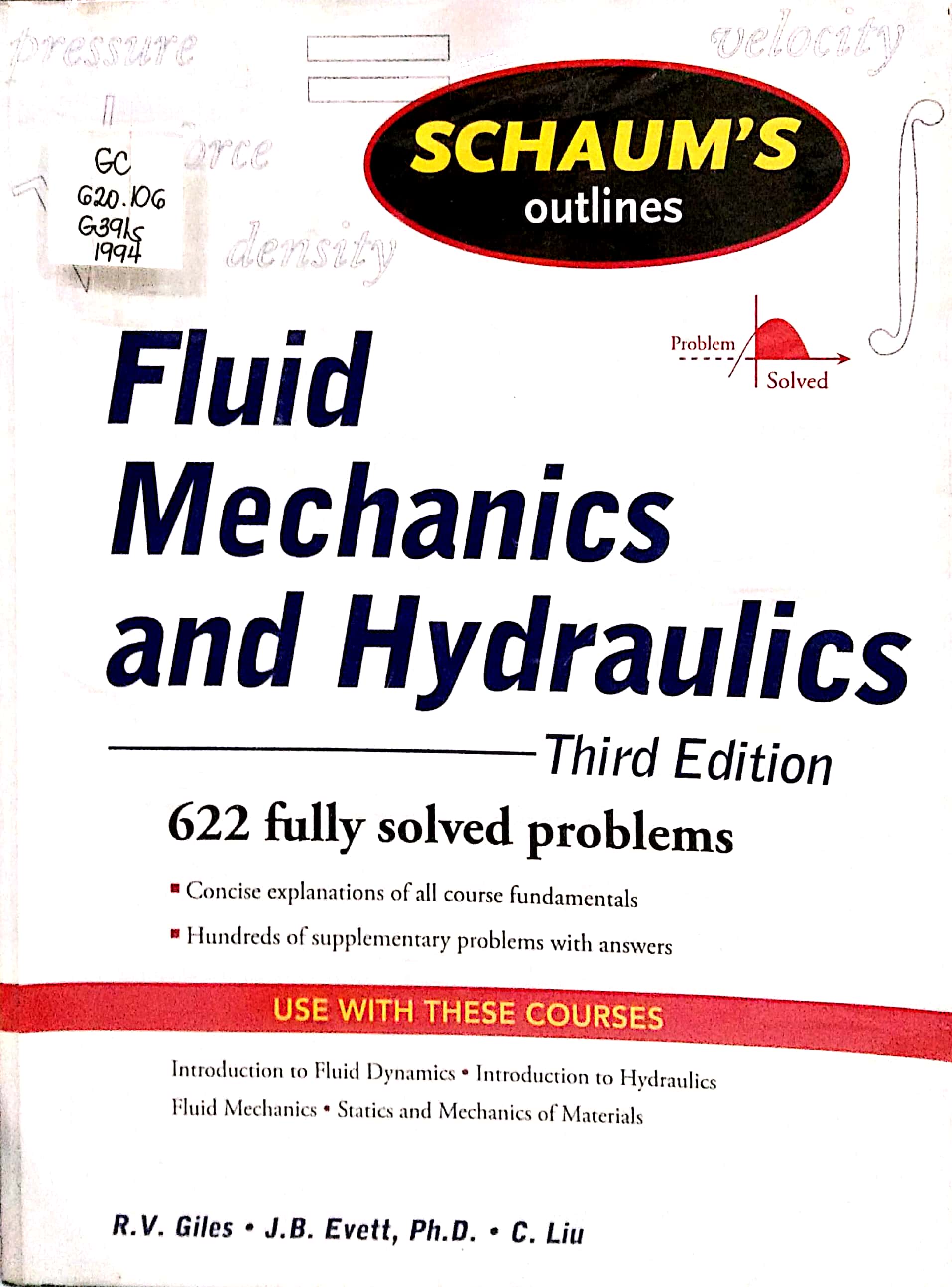 Book cover: Schaum's outline of fluid mechanics and hydraulics.