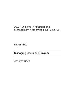 Book cover: ACCA foundations managing costs and finance