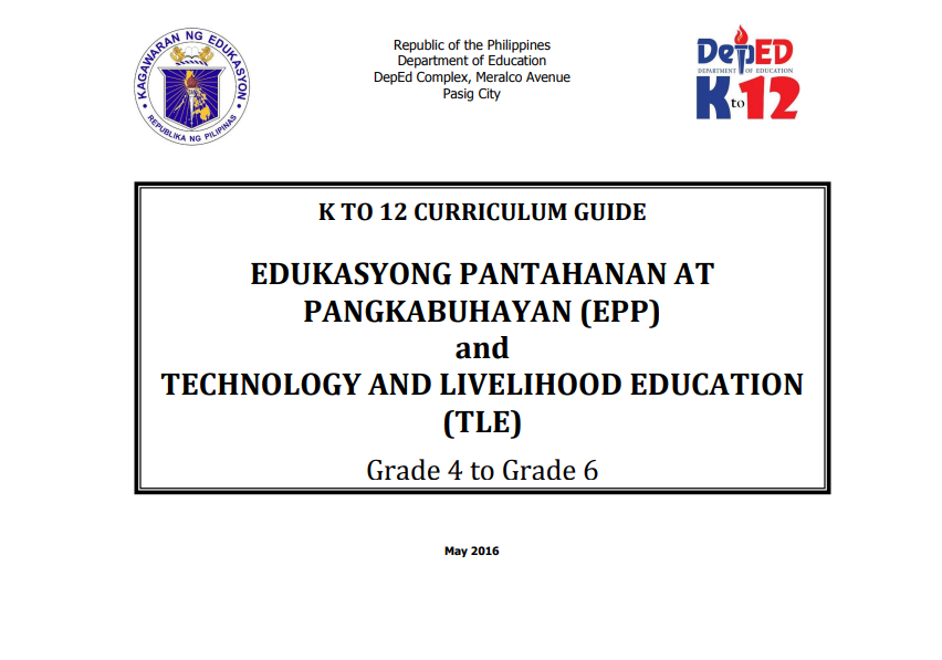 Book cover: Edukasyong pantahanan at pangkabuhayan (EPP) and technology and livelihood education (TLE): grade 4 to 6.
