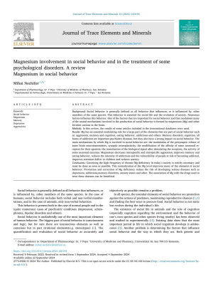 Book cover: Magnesium involvement in social behavior and in the treatment of some psychological disorders. A review magnesium in social behavior