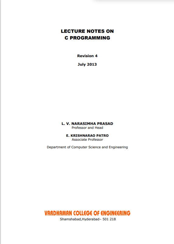 Book cover: Lecture notes on c programming