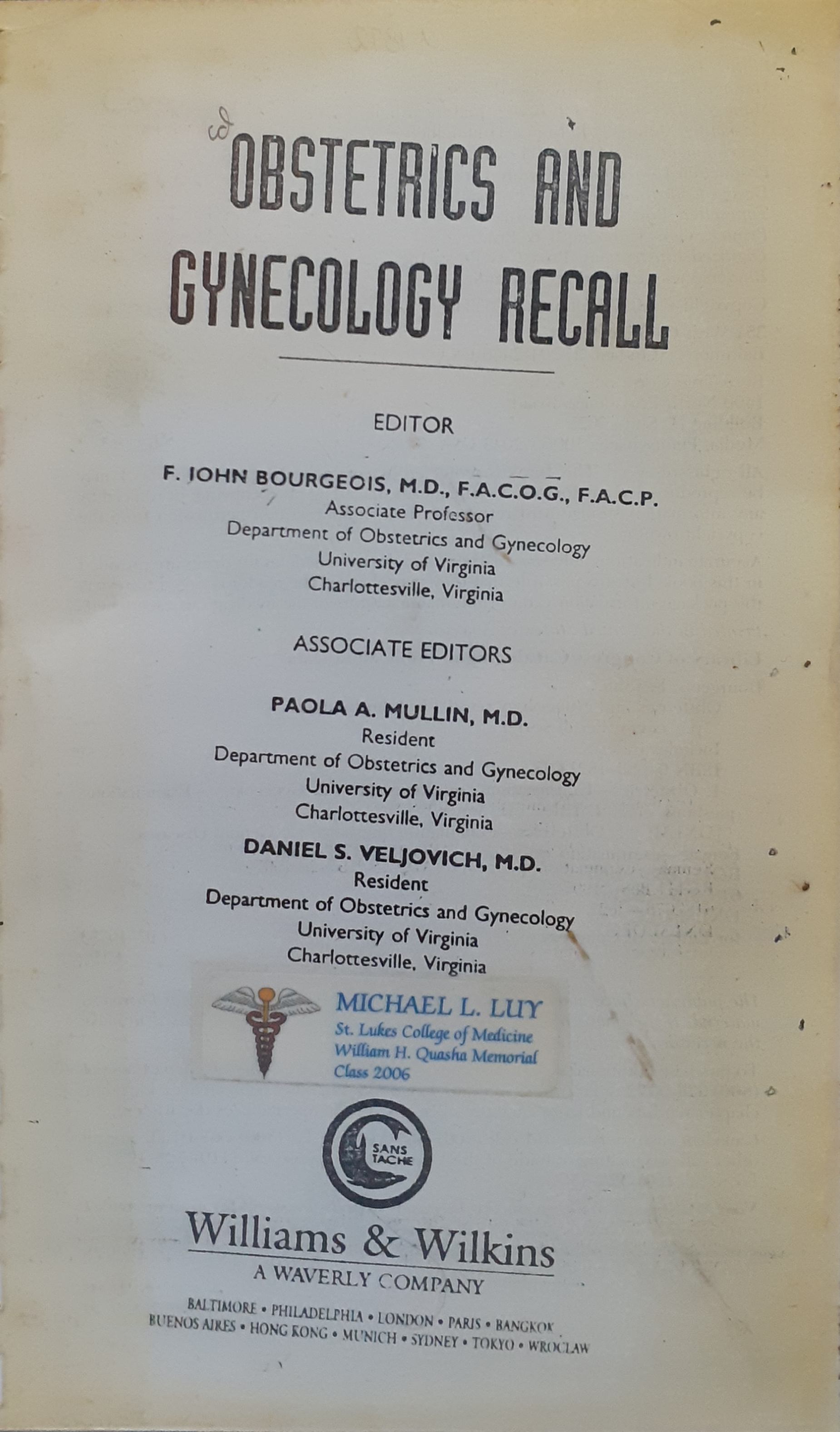Book cover: Obstetrics and gynecology recall