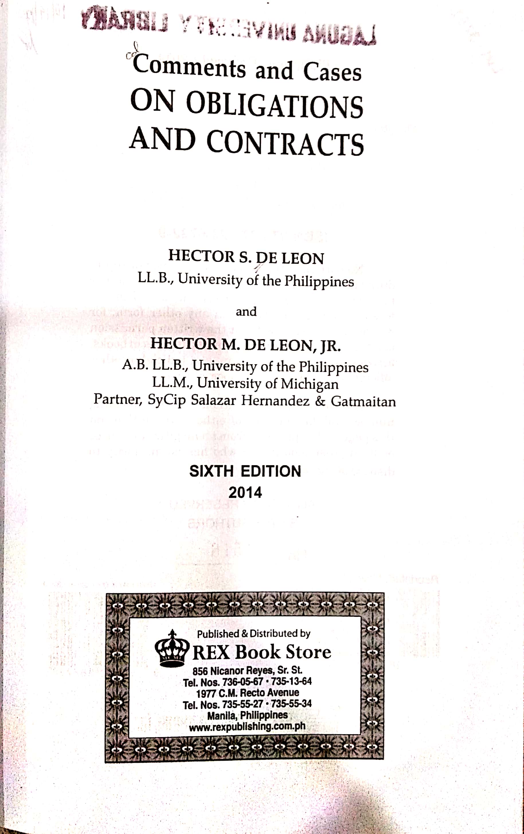 Book cover: Comments and cases on obligations and contracts