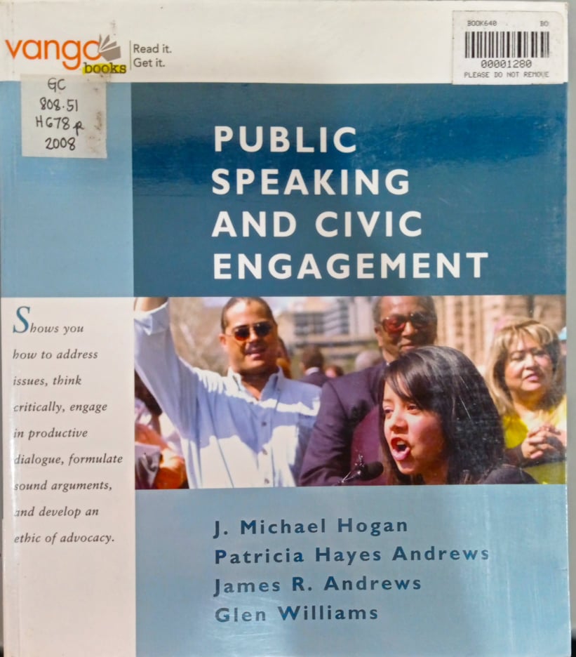 Book cover: Public speaking and civic engagement