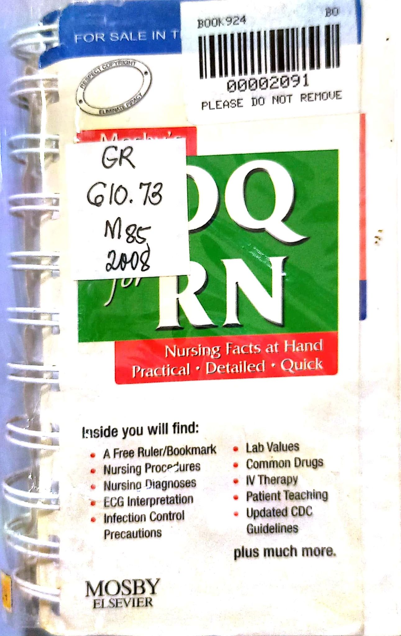 Book cover: Mosby's PDQ for RN : practical . detailed . quick